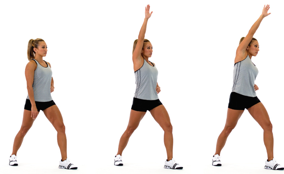 \
stand in a staggered stance with the front leg slightly bent and rear leg straight

externally rotate the rear foot, draw in the navel, and posteriorly rotate the pelvis

squeeze the gluteal muscles of the side being stretched

as a progression, raise the arm (on the same side as the back leg) up and over to the opposite side while maintaining pelvis position

hold side bend position as illustrated