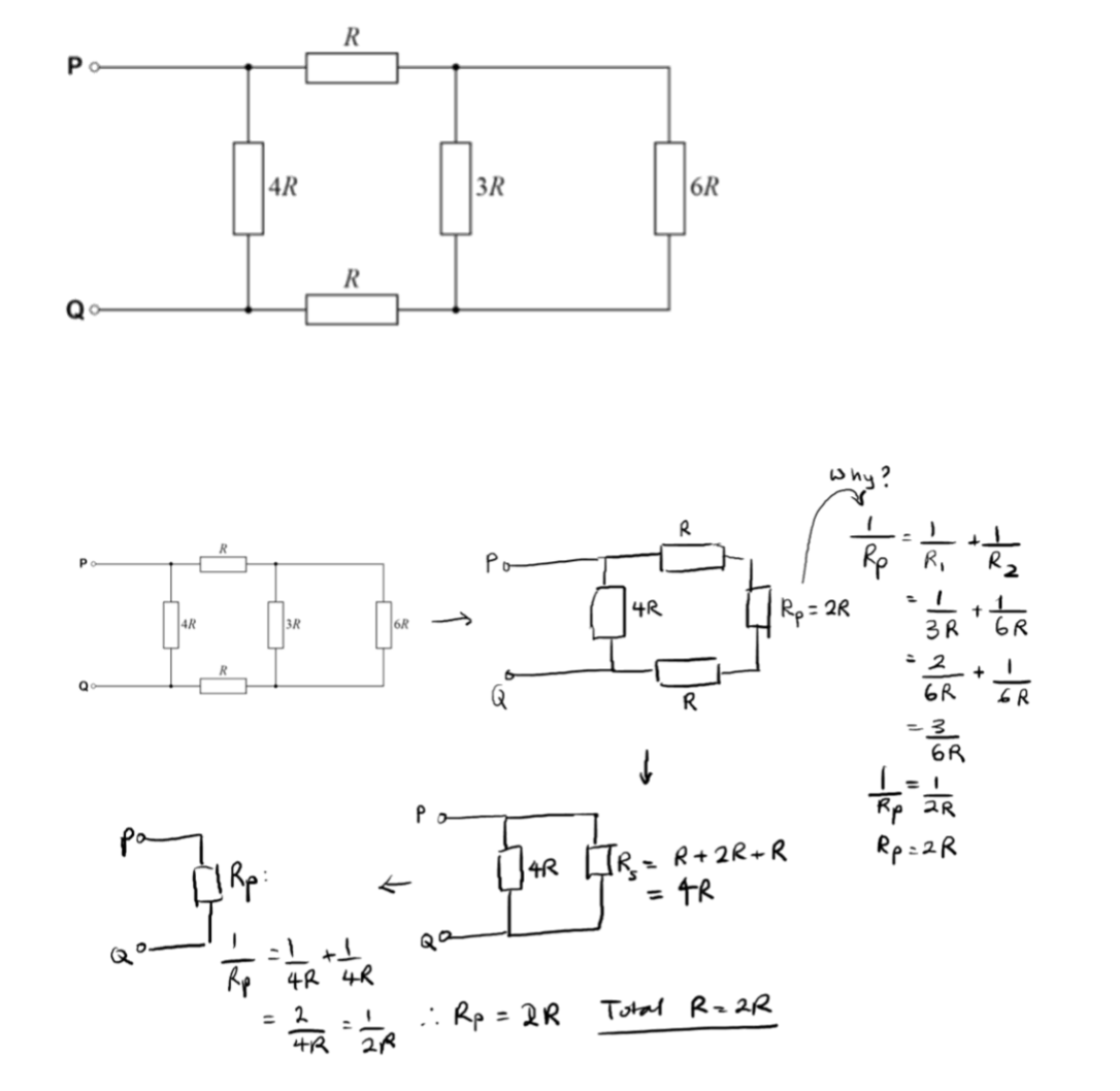 <ol start="10"><li><p>Calculate the effective resistance between P and Q (see diagram).</p></li></ol>