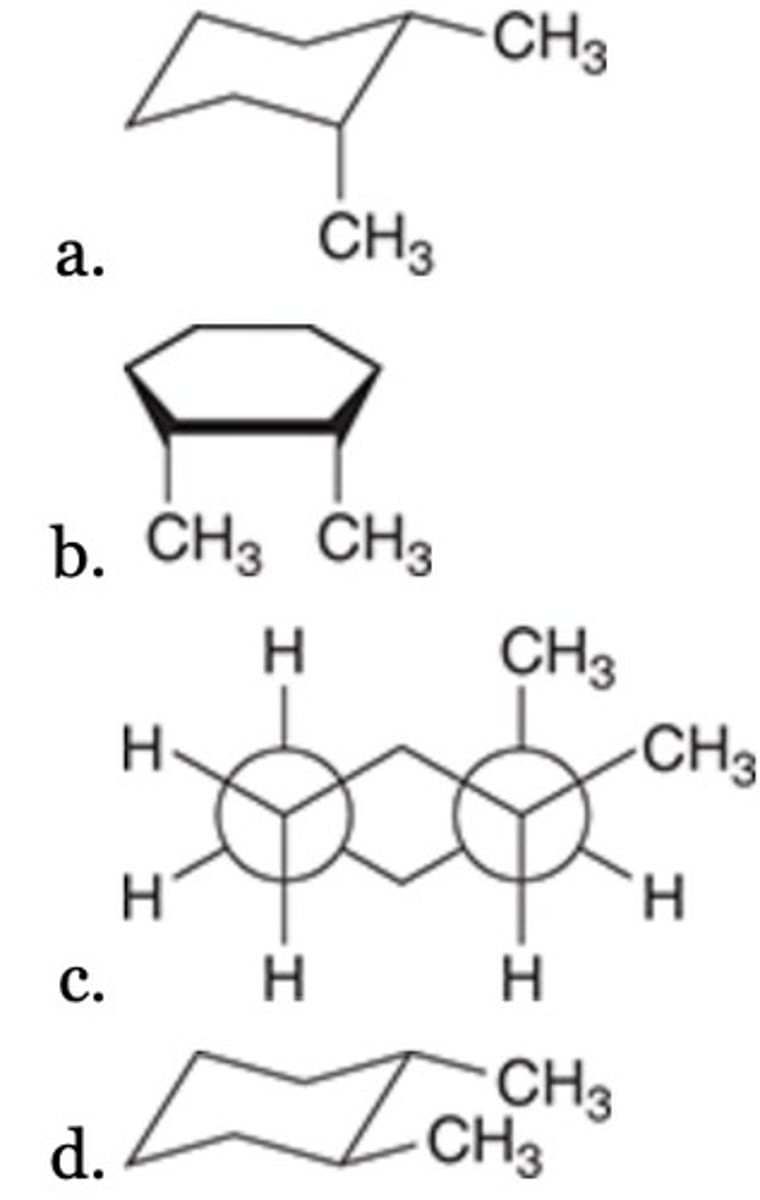 <p>All of the following are representations of cis-1,2-dimethylcyclohexane, EXCEPT:</p>