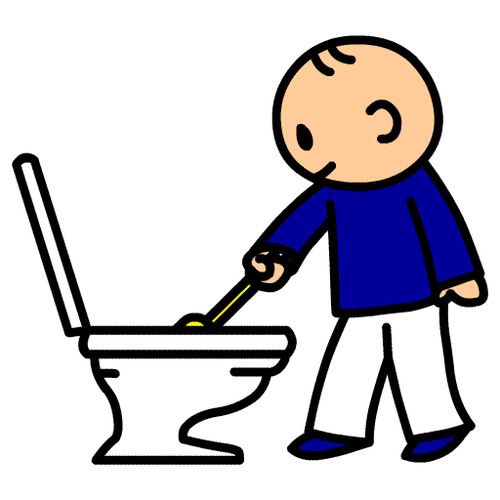 <p>cleans the toilet</p>