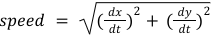 “the square root of dx/dt squared + dy/dt squared”