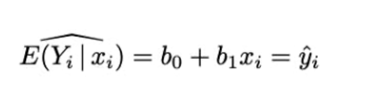 <p>In een specifieke steekproef kunnen we de realisaties b₀ en b₁ van de schatters B₀ en B₁ berekenen. We bekomen dan de schattingen van de predicties.</p>