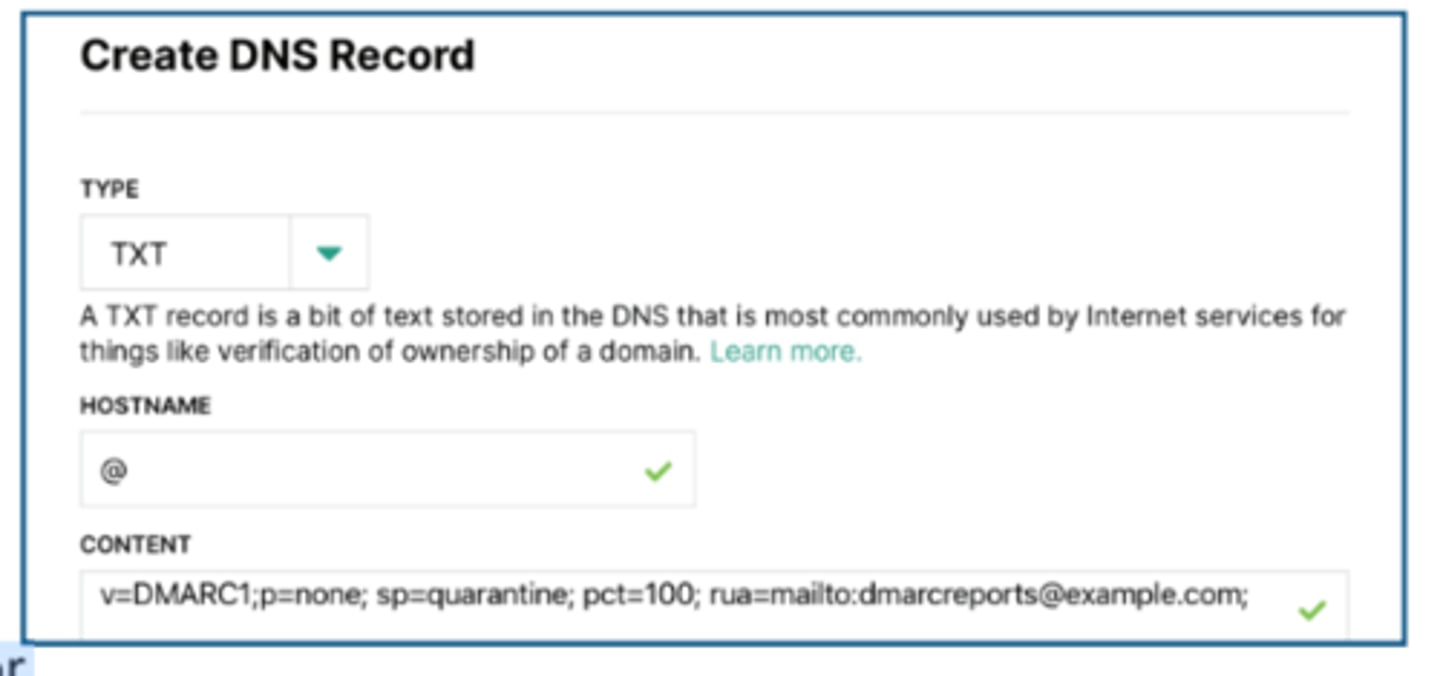 <p>• Domain-based Message Authentication, Reporting,</p><p>and Conformance (DMARC)</p><p>- Prevent unauthorized email use (spoofing)</p><p>- An extension of SPF and DKIM</p><p>• You decide what external email servers should do with</p><p>emails that don't validate through SPF or DKIM</p><p>- That policy is written into a DMARC TXT record</p><p>- Accept all, send to spam, or reject the email</p><p>- Compliance reports can be sent to the email administrator</p>