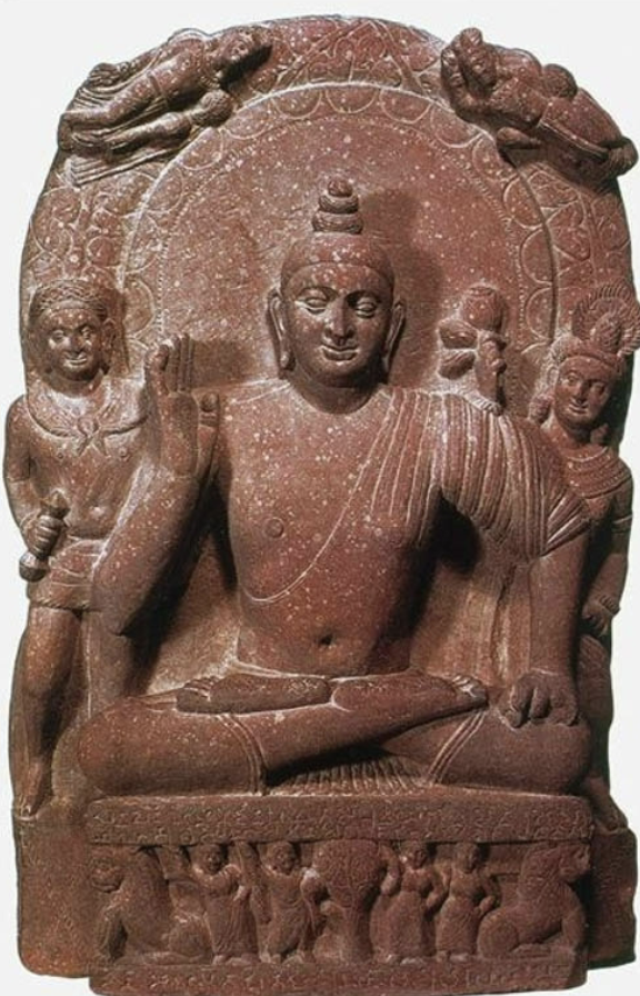 <p><em>Seated Buddha with Attendants</em>, Mathura Period</p>