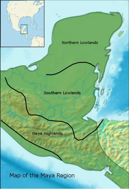 <p>The Maya Northern Lowlands encompass the Yucatán Peninsula, characterized by a drier climate and cenotes (natural sinkholes) as water sources. This region is known for its Postclassic cities such as Chichen Itza and Uxmal, with distinctive Puuc architecture. Its location facilitated maritime trade, making it an important economic hub.</p>