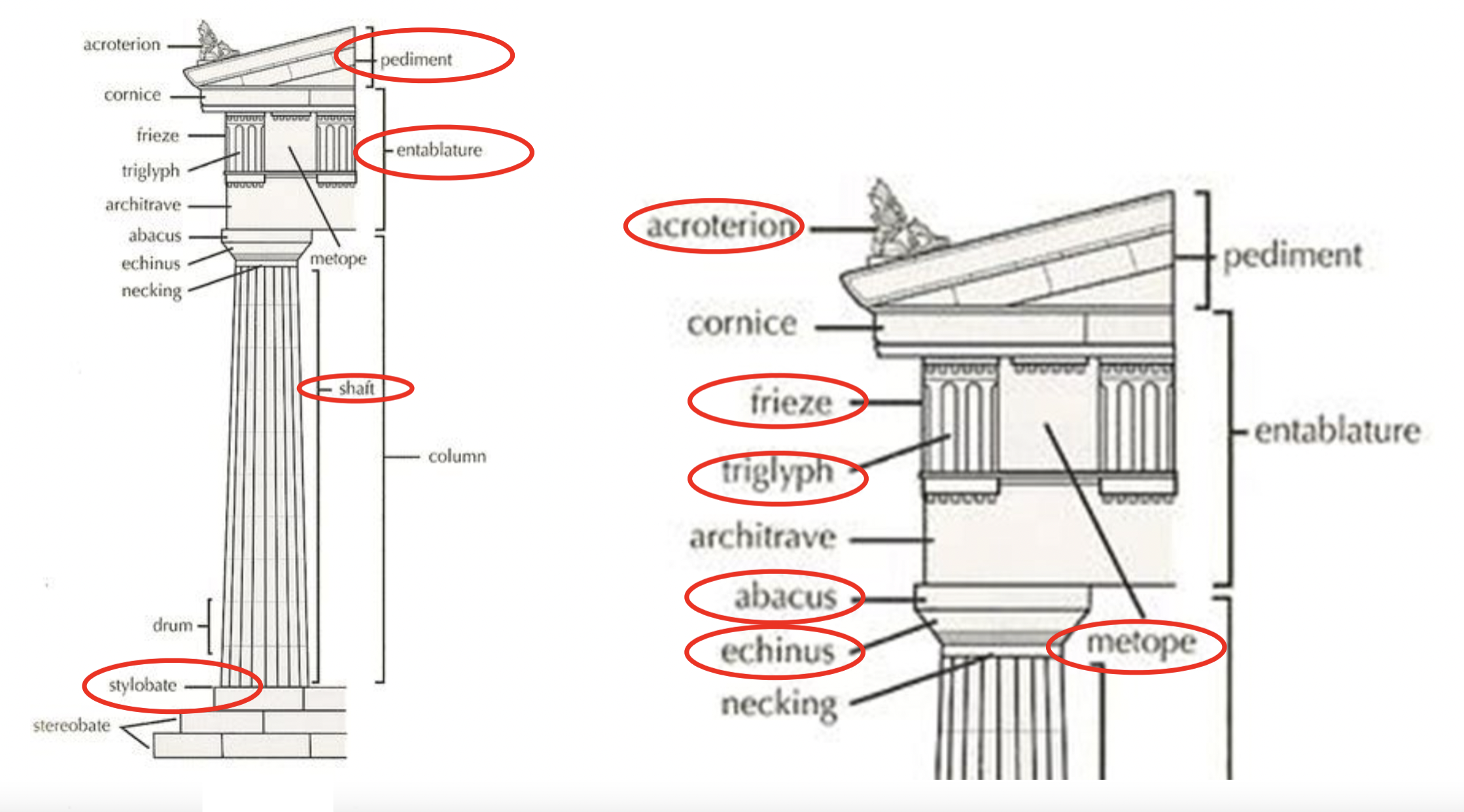 (doric frieze) a rectangular architectural element that fills the space between two triglyphs 