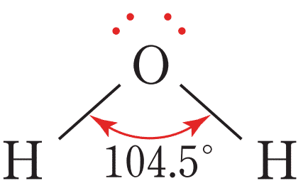<p>bond angle = 104.5, has 2 bonding pairs, has 2 lone pairs</p><p>example = water</p>
