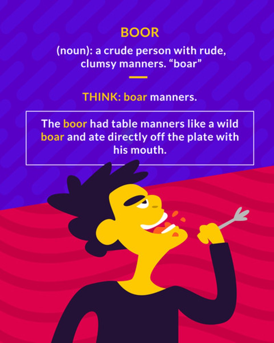 <p>crude person, one lacking manners or taste</p><p>(noun) a bad-mannered person</p>