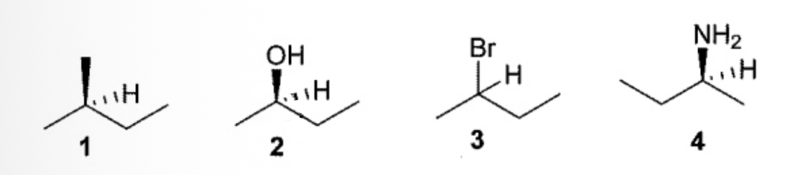 <p>Which one(s) of the following compounds has(have) R configuration?</p>