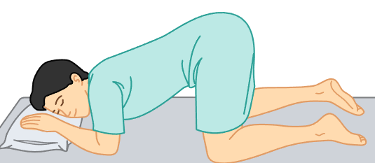 <p>patient kneels and lies their head on the exam table, with their buttocks in the air. </p><ul><li><p>proctologic exams, sigmoidoscopy procedures, rectal or vaginal exams. </p></li></ul><p></p>