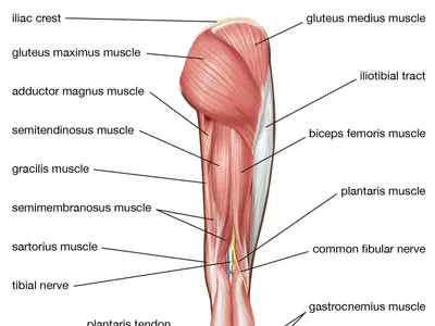 <p>back part of the knee, part of the hamstrings </p>
