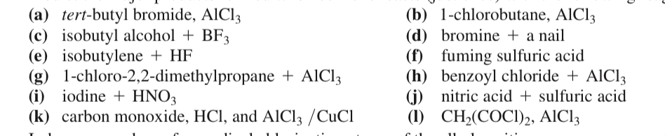 <p>(17.50) <span>Predict the major products formed when benzene reacts (just once) with the following reagents.</span></p>