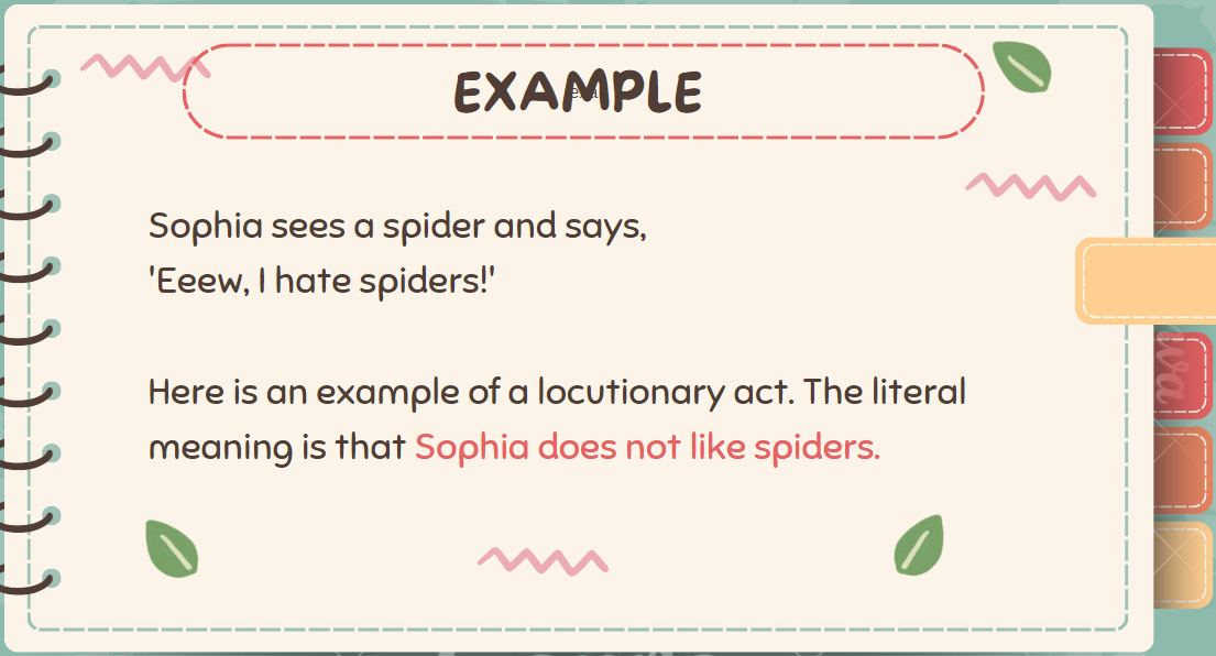 <p>Refers to the message, the act of making a meaningful utterance. The utterance should have sense, and most importantly, should have the same meaning to both the speaker and the listener. LITERAL OR SEMANTIC MEANING</p>