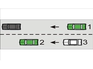 If you are in the black car, the most difficult car for you to see is:
