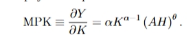 <ul><li><p>just differentiate with respect to K </p></li><li><p>MPK &gt; 0 so this means that increasing K increases output</p></li></ul><p></p>