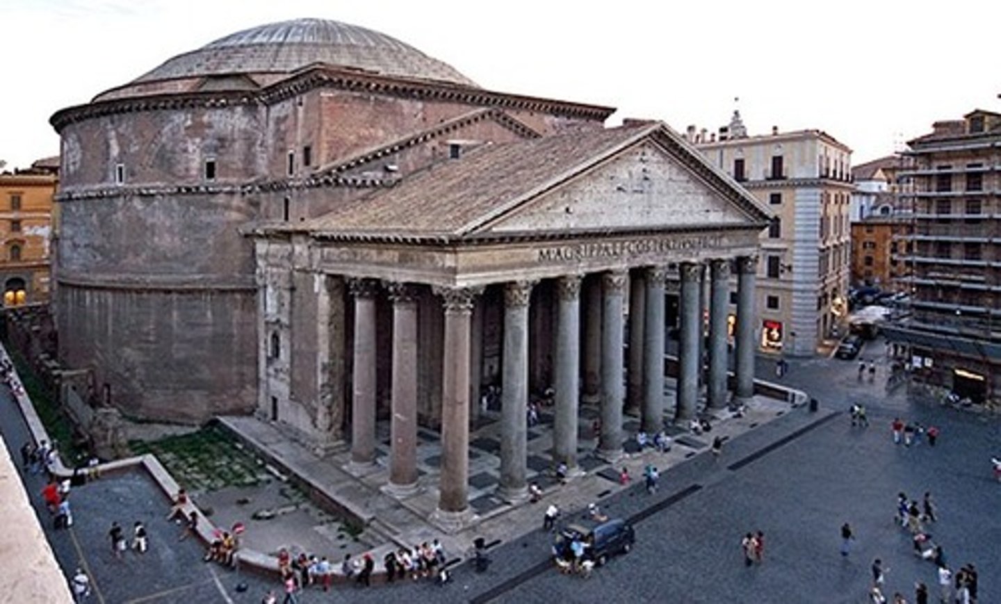 <p>(118-25 CE) Likely commissioned and designed by Emperor Hadrian. A Temple made for worship of all Roman Deities. The only temple to not contain a cult statue. Exterior is entirely concrete. Interior is decorated without paint, but with marble imported from throughout the empire.</p>
