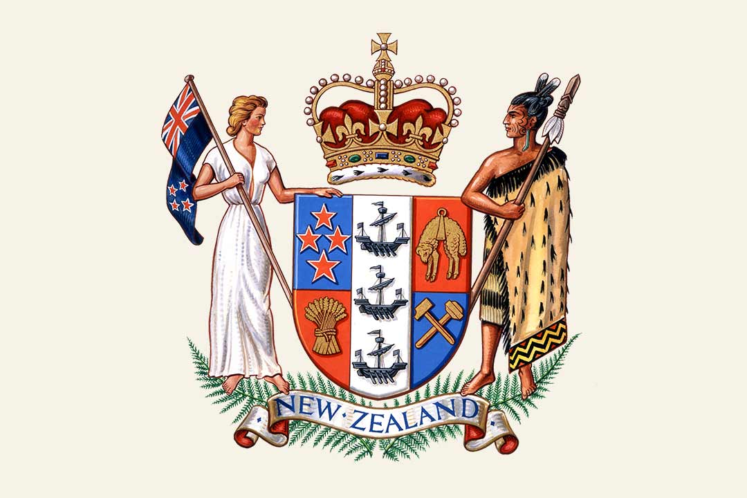 <p>What does New Zealand's coat of arms feature?</p>