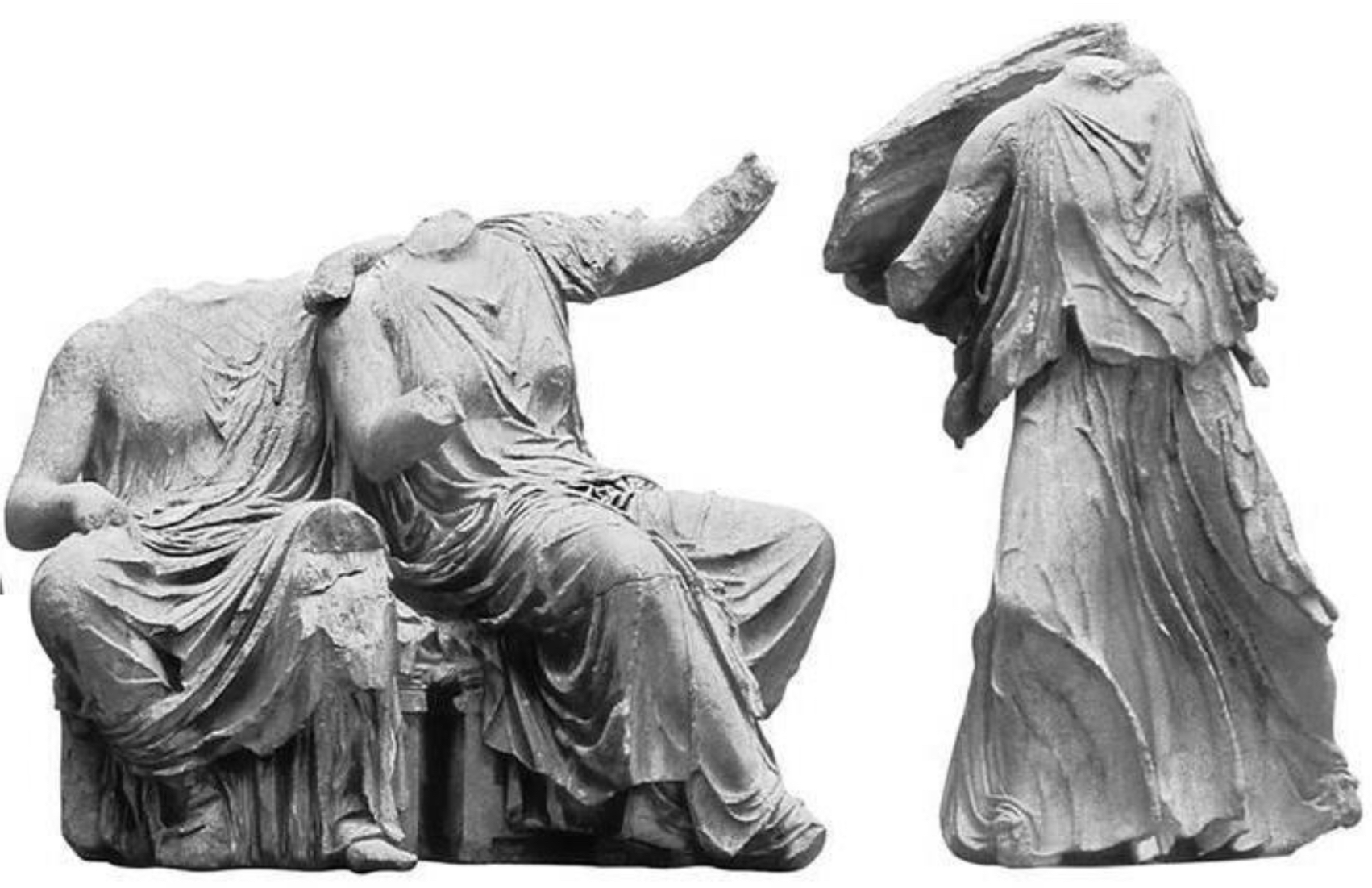 <p>How is detail created in this section of the east pediment?</p>