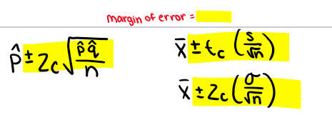 <p>what comes after the (+&-), which is always the critical value times the standard error, os the margin of error. Remember we use E to represent the margin of error.</p>