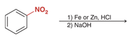 <p>1) Fe or Zn, HCl 2) NaOH</p>
