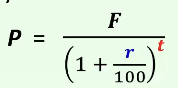<p>Given an FV of £F that is to realise <strong>t</strong> years from now, the relationship between the relationship of PV of £P and the annual discount rate r% is given by: </p><p>P = F/ (1+r/100)^t </p>