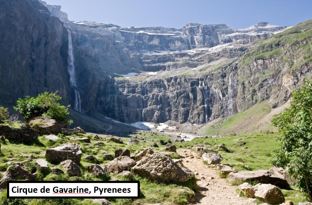 <ul><li><p>like amphitheatres, often filled with and quasi-circular lakes (“tarns”) at the headwells of valley glaciers</p></li></ul><p></p>