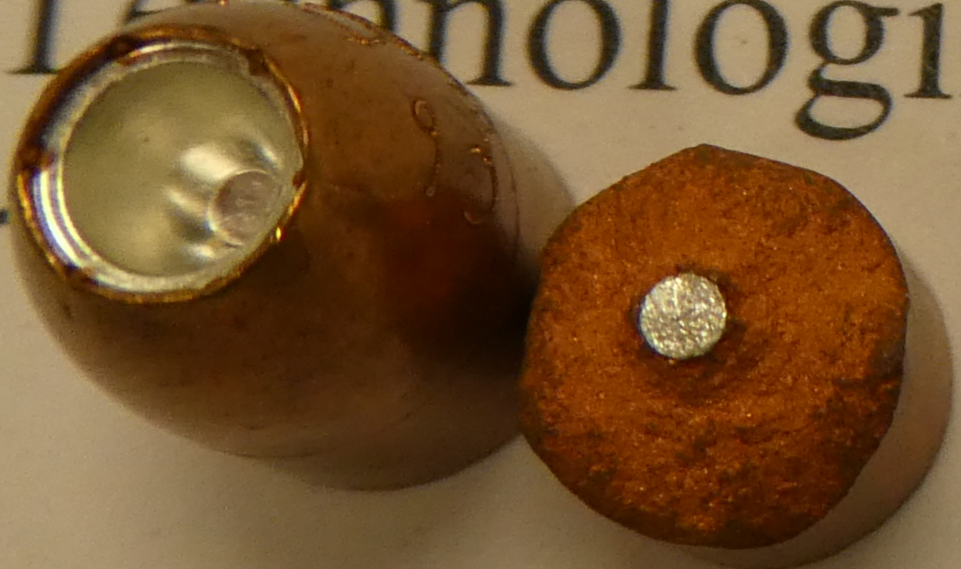 <p>The bullet of which cartridge is shown in this photo?</p>