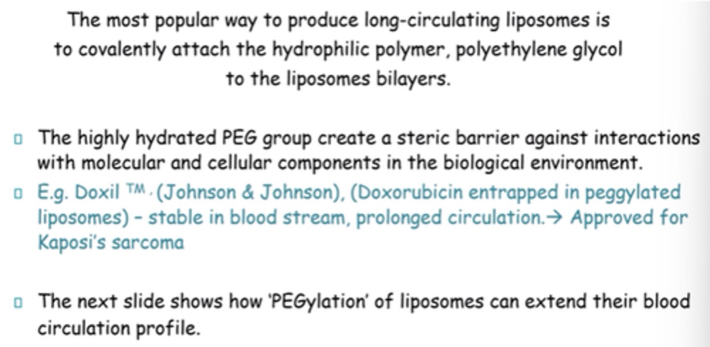 <p>Creates steric barrier against interactions w/molecular and cellular components in the biological environment.</p>