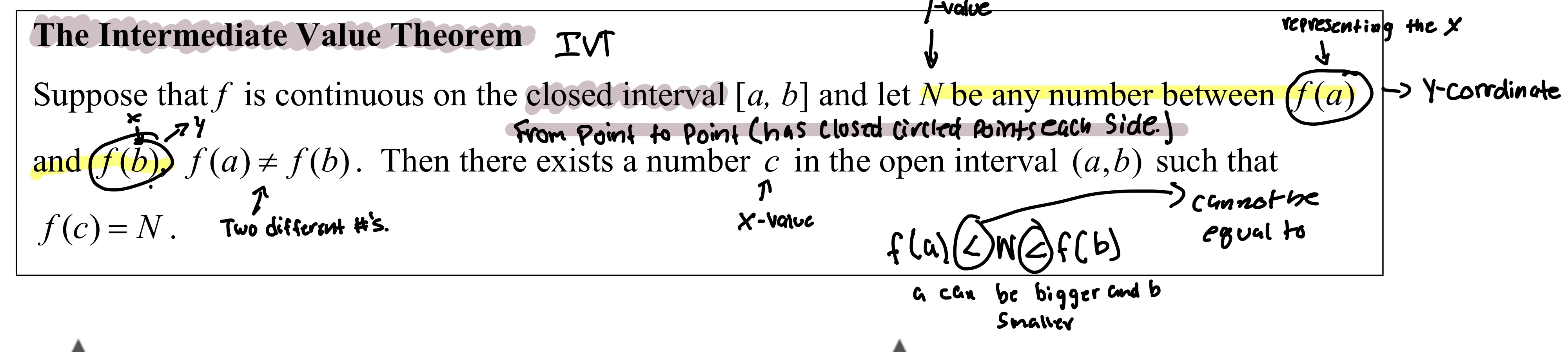 <p>Condition 1: Must be Continuous. 2: N must be between the intervals. 3: That function values don’t equal. To prove the function continuous at the interval.</p>