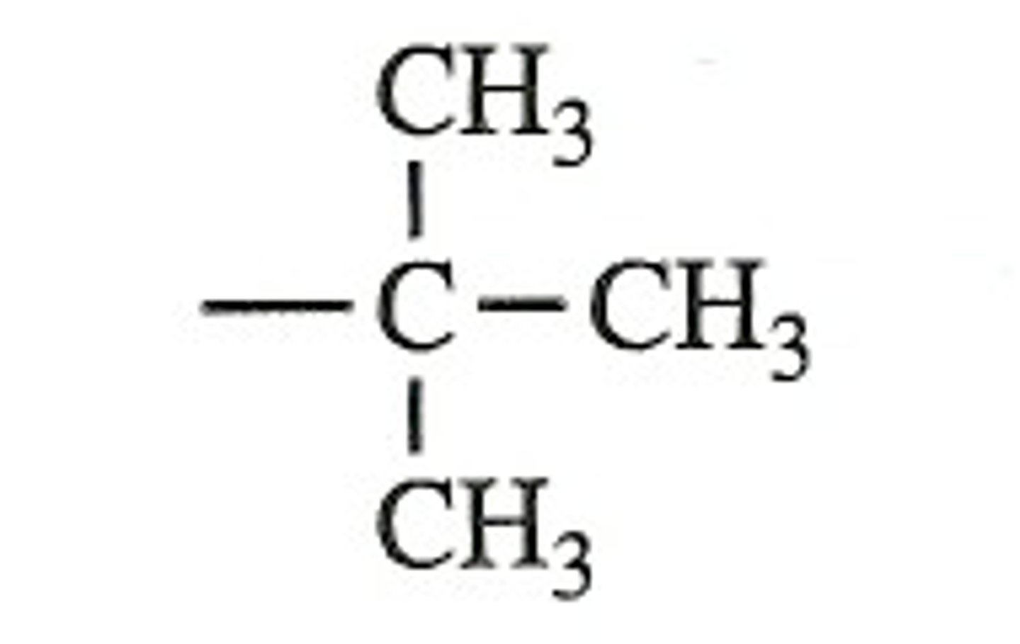 <p>A branched alkyl group consisting of four carbon atoms, with the structure -C4H9, where three methyl groups are attached to a central carbon.</p><p>tBu-</p>