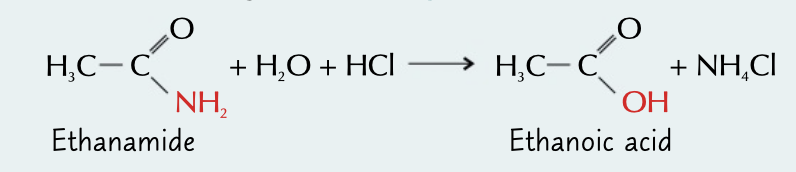 <p>conditions amide heated with that produces a carboxylic acid and ammonium salt</p>