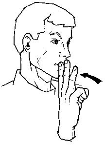 <p>tap chin twice</p>
