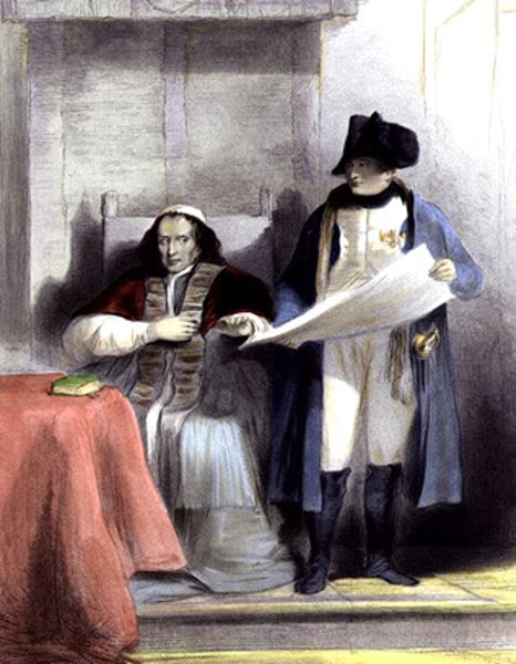 <p>The ___ was concluded between Napoleon and Pope Pius VII. It recognized the Catholic Church as the official church of France and returned most of the churches civil status. It is often used as example of Napoleon's savvy in using popular religion to increase his own popularity.</p>