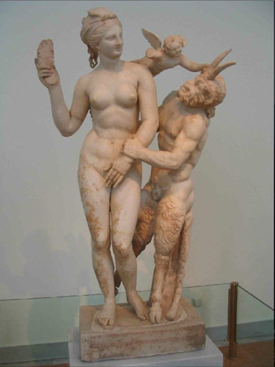 <p>- <span class="bgP">100 bce (late hellenistic pd)</span></p><p>- <span class="bgP">from clubhouse of the Poseidoniasts of Berytos (Delos)</span></p><p>- <span class="bgP">by Dionysios of Beryttos</span></p><p>- "slipper-slapper group"</p><p>- depicts aphrodite, pan, and eros; nude aphrodite rebuffs an importunate Pan, one hand sheilding genitals while another holds a slipper; Eros is seen between the two playfully pushing Pan away</p><p>- mood is good humored and gently erotic</p>