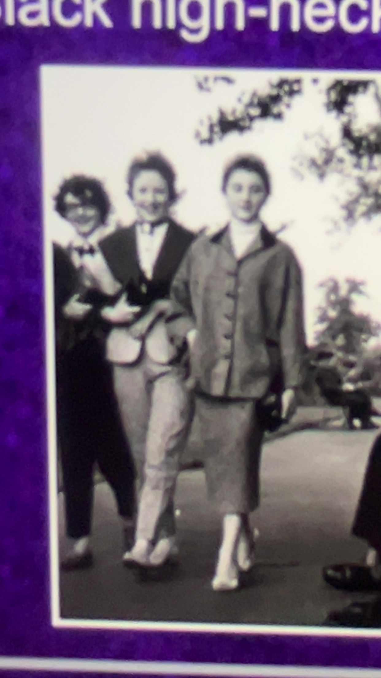 <p>Long gray jackets, black skirts, or pants, black stockings, black, high neck sweaters, or white shirts</p>