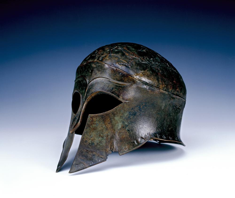 <p>Bronze helmet of the Corinthian type [3]</p>
