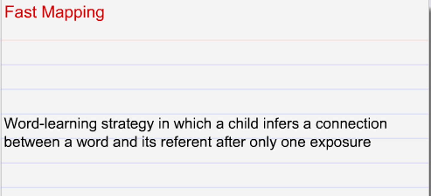<p>The process by which children map a word onto an underlying concept after only one exposure to the word.</p>