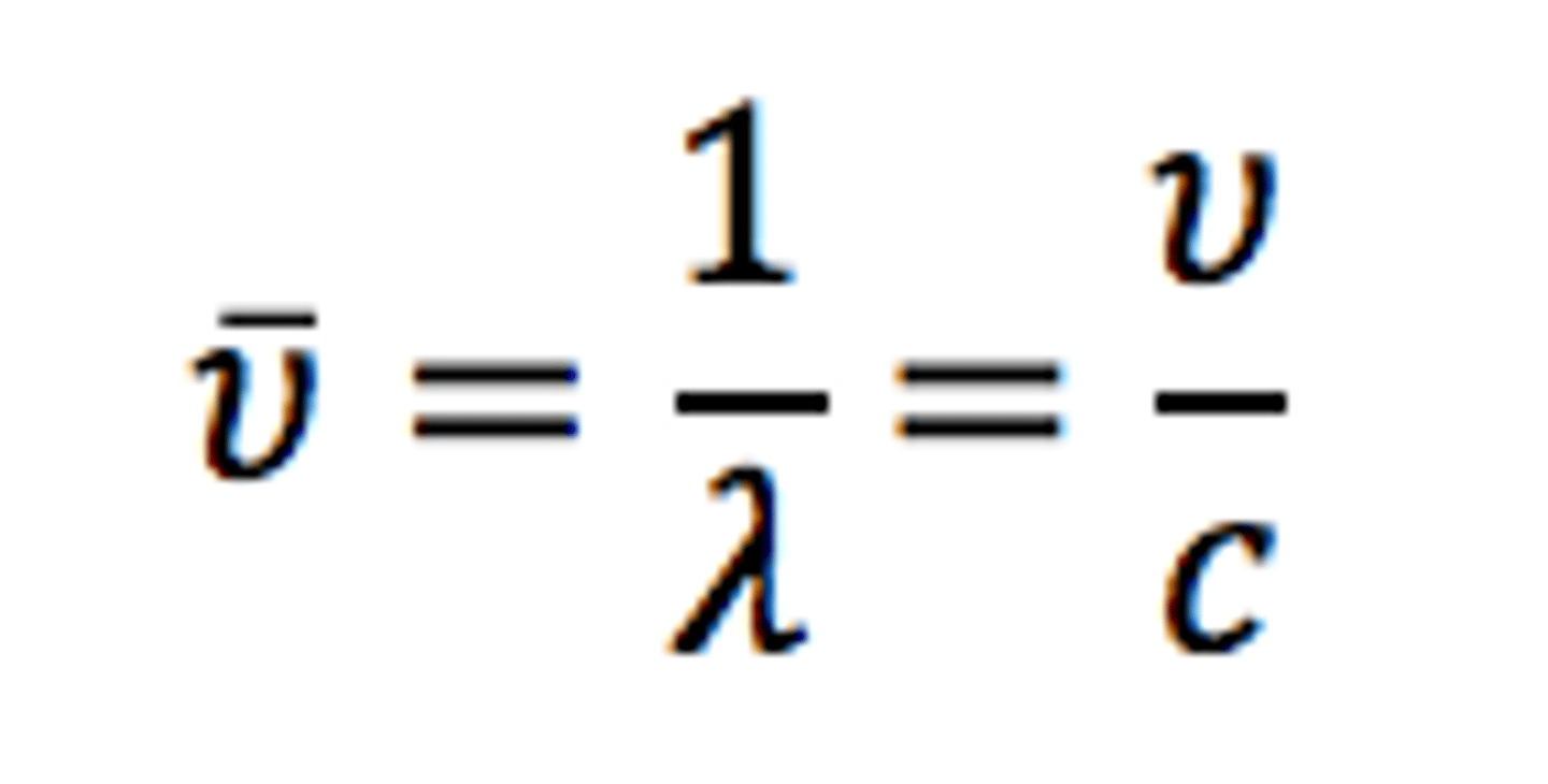<p>-wavenumbers (cm-1); the reciprocal of the wavelength</p><p>-the wavenumber is proportional to the frequency (v) of the wave, so it is also proportional to the energy of a photon of this frequency (E=hv)</p>