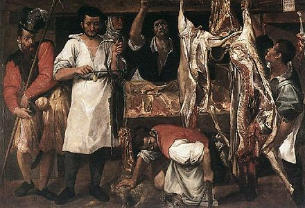 <ul><li><p>autor da pintura do teto do Palácio Farnese- mistura de elementos clássicos com a exuberancia barroca</p></li><li><p>grande figura também no surgimento de outros generos pictóricos influenciados pela tradição flamenga</p></li><li><p>temas não académicos e tratamento mais naturalista da figura em cenas do quotidiano</p></li><li><p>ex de obras <span><strong>"Grande Macelleria" (c. 1585) (obra da cena do mercado); e “Mangiafagioli” (homem a comer feijão)</strong></span></p></li></ul><p></p>