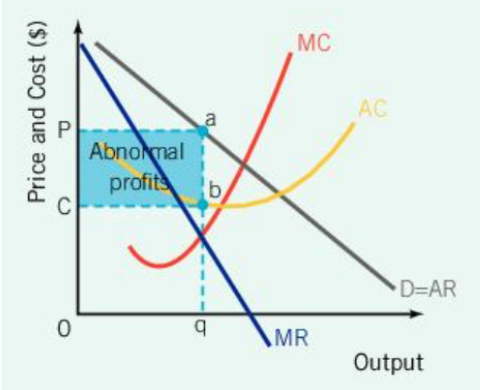 <p>Monopoly: Profits and Losses </p><p>Abnormal Profits</p><p>If, in the short run, a monopoly is making abnormal profits, and they have effective barriers to entry that keep other firms out, then they can make</p>