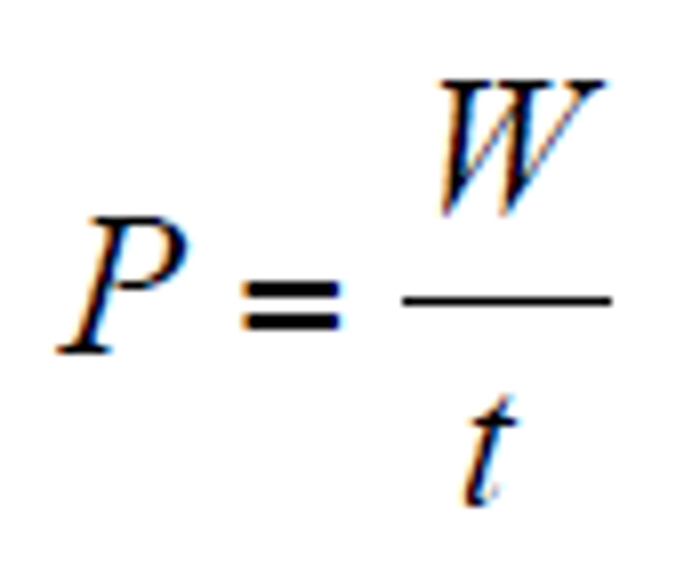 <p>The rate at which work is done. (In Watts)</p><p>P=Energy/time</p><p>P=Force x Velocity</p>