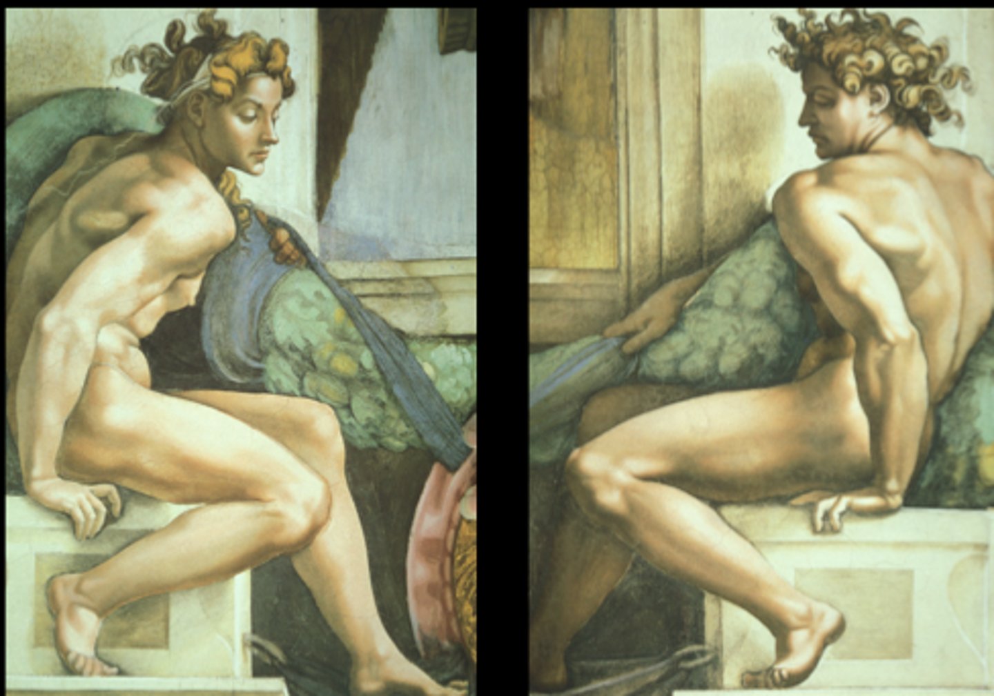 <p>nude corner figures on the Sistine Chapel ceiling</p>