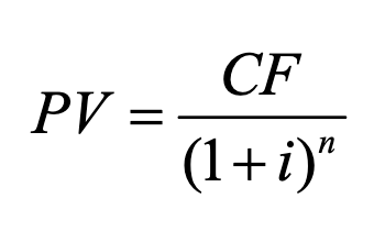 <p>The current value of a future sum of money or stream of cash flow given a specified rate of return</p>