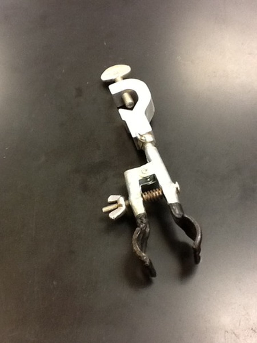 <p>Adjustable clamp for holding a test tube, buret, or other apparatus</p>