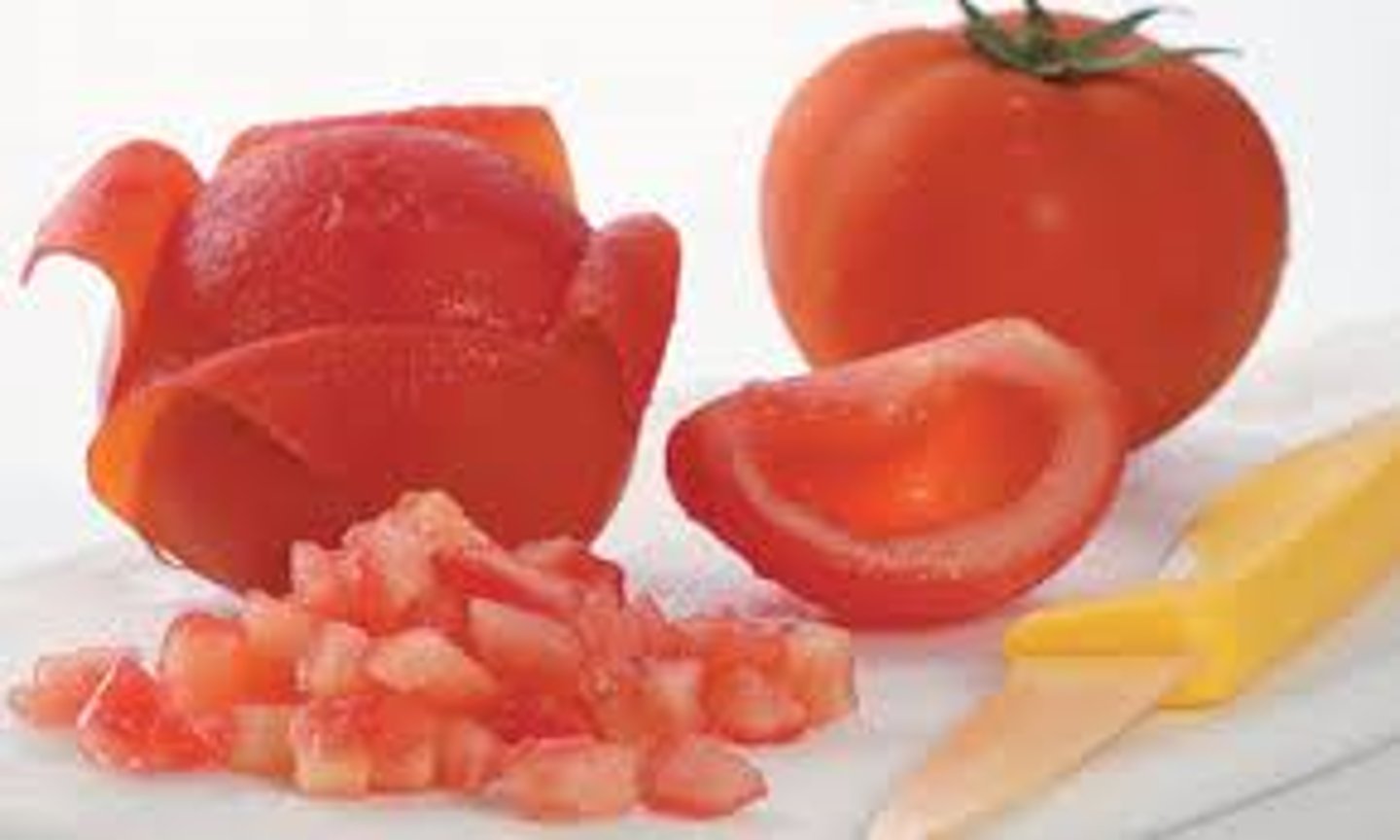 <p>This term is most specifically applied to tomatoes. The tomato that has been peeled, seeded (seeds and membranes removed), and chopped to specified dimensions.</p>