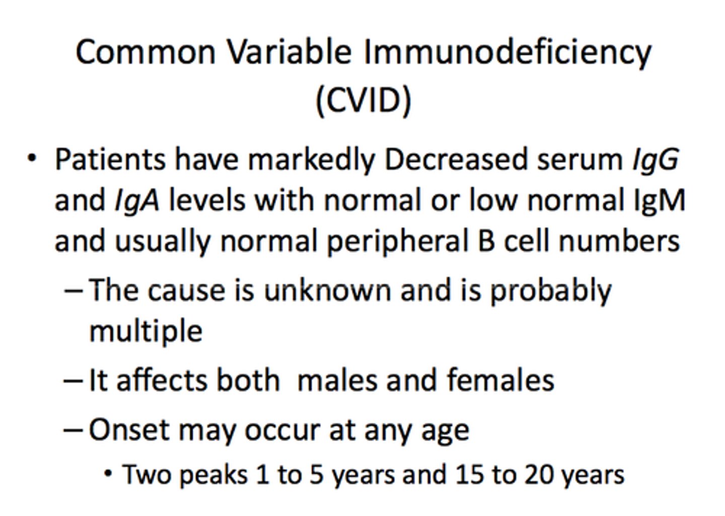 <p>Defected B cells = LOW antibodies</p><p>- dont differentiate into plasma cells</p><p>- normal B cell count</p><p>- low IgG</p><p>- some protection</p>