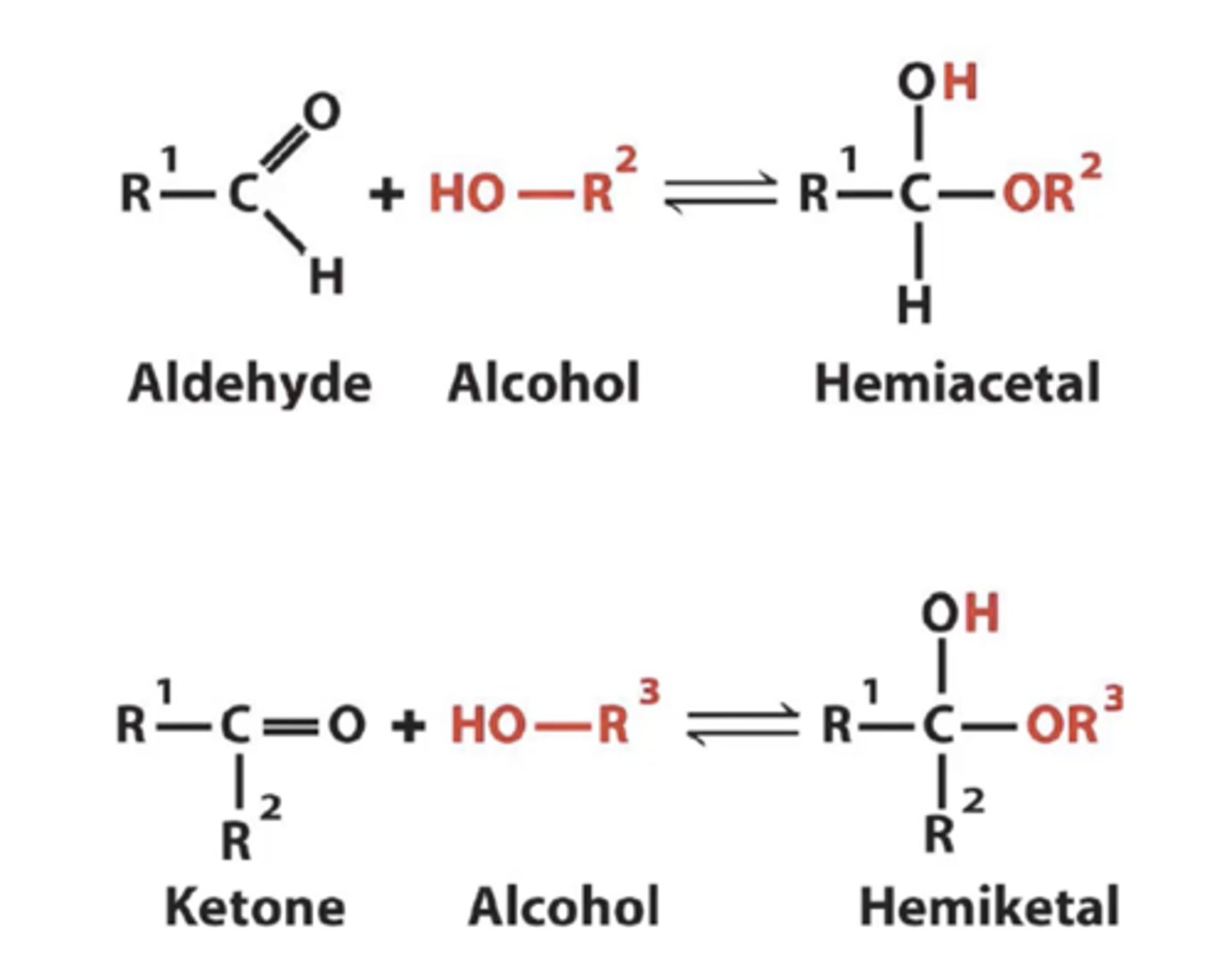 <p>Glucose: aldehyde + alcohol </p><p>Fructose: Ketone + alcohol </p>