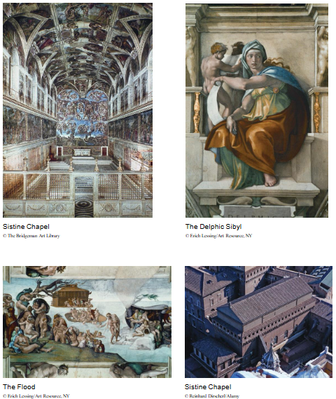 <p>Sistine Chapel ceiling and altar wall frescoes.</p>