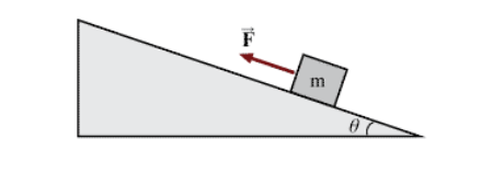 <p><span>The block in the figure below has a mass of </span>5.6<span> kg and it rests on an incline of angle 𝜃. You then push on the block with a force of </span><em><span>F</span></em><span> = 34 N, directed up the slope as shown. Assume the incline is smooth and determine the angle of the incline if the block moves with constant speed.</span></p>