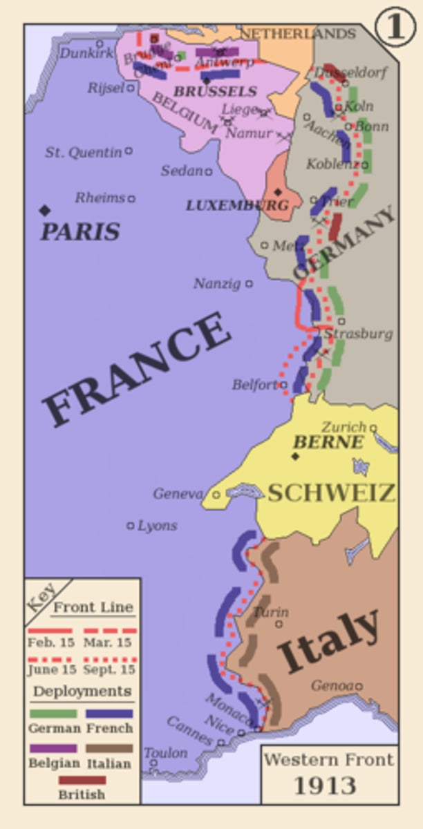 <p>This was a major front in World War I. A line of trenches and fortifications in World War I that stretched without a break from Switzerland to the North Sea.</p>